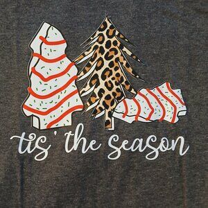 Women's Tis The Season T-Shirt Christmas Cookie Trees Leopard Print Tree Grey XL